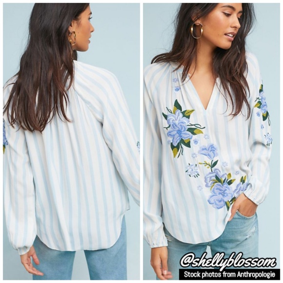 NWT Anthropologie Embroidered & Striped Blouse - Picture 4 of 4